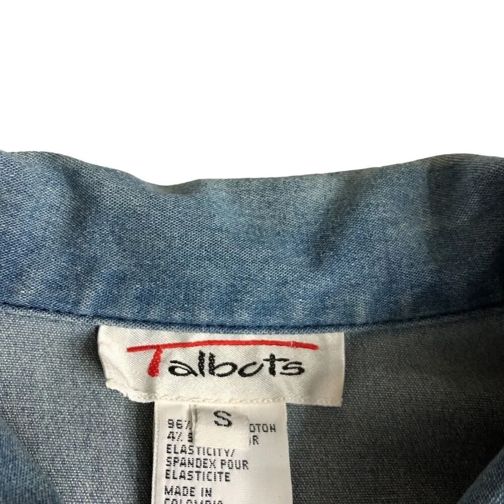 Vintage Talbots Vest Womens Small Blue Denim Button Front Cotton Spandex Pockets - Picture 3 of 15